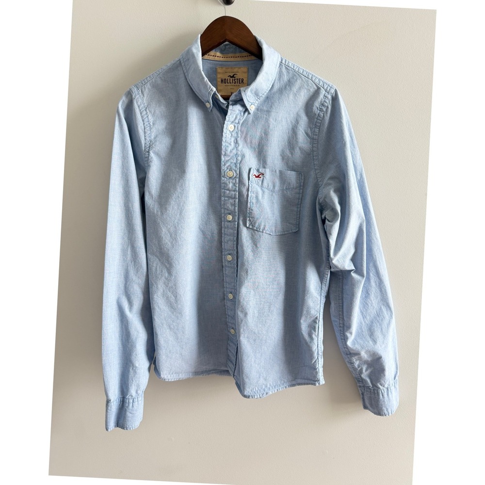 Hollister Mens XL Light Blue Oxford Button Down Shirt Long Sleeve Seagull Logo - Picture 1 of 9